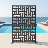 Garvee Freestanding Metal Privacy Screen Outdoor Panel – 72"H x 47"W Heavy-Duty Rustproof Decorative Divider – Modern Fence for Garden, Patio, Balcony, Deck, Yard – Black - Black