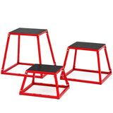 Garvee Heavy Duty Steel Plyometric Jump Box Set – Non-Slip Rubber Surface – Stackable Step-Up Platforms – Ideal for Plyometric Jumps & Conditioning – Red, 12+18+24+30 inches