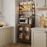 Garvee 67" Tall Kitchen Pantry Bar Cabinet with Tempered Glass Doors, LED Lights and Power Outlets, Brown - Brown