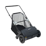 Garvee Heavy-Duty Manual Push Lawn Sweeper, 21-Inch Walk-Behind Leaf & Grass Collector - 4 Spinning Brushes, Tool-Free Brush Height Adjust, 3.5 Cu Ft Lift Bag - Color: Pure Black - Black Shell + Orange Wheel Hub