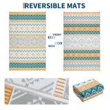 Garvee Waterproof Reversible Outdoor Rug 10x14ft – Large Plastic Straw Carpet – Lightweight, UV Resistant, Easy Clean, Pet-Friendly – Patio, Deck, Backyard, Balcony, RV – Yellow/Green/Gray/White, USA - Four Colors - Yellow/Rose Red/Green/White