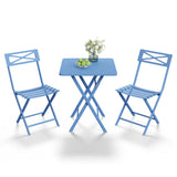 Garvee Compact & No Assembly | 3-Piece Folding Bistro Set Outdoor Patio Furniture – Weather-Resistant Steel Table & 2 Collapsible Chairs, Space-Saving for Garden, Porch – Blue - Black