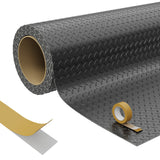 Garvee Heavy Duty Diamond Plate PVC Garage Floor Mat - Waterproof Non-Slip Protection - Easy to Cut & Clean - Includes Double-Sided Tape - For Car, Workshop, Basement - Size: 4x8 FT, Color: Black - Black