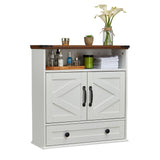 Garvee Modern Farmhouse Wall Mounted Bathroom Cabinet with Double Barn Doors – 5-Tier Adjustable Shelf & Drawer – Over Toilet Medicine Storage Organizer for Bathroom, Kitchen, Laundry, Entryway – White - White