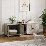 Garvee Double Cat Litter Box Enclosure Cabinet with Corridor - Hidden Litter Box Furniture for 2 Cats - Indoor Cat House & TV Stand with Storage - Stylish Pet Cabinet - Color: Gray