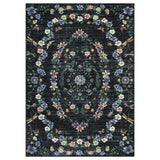 Garvee Large Washable Area Rug - Dense 1160GSM Non-Slip Low Pile Carpet - Soft Faux Wool, Mark Resistant, Modern Floral Design, Collapsible - 9x12ft, Black, USA - Black