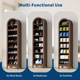 Garvee Space-Saving Tall Shoe Cabinet – 70" Arched Wooden Shoe Storage Organizer, 8 Adjustable Shelves, Freestanding Entryway Rack for Hallway, Living Room, Small Spaces, Holds 8-18 Pairs – Small Red-Brown