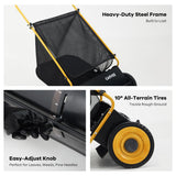 Garvee Heavy Duty Push Lawn Sweeper 26-Inch – Large 7 Cu. Ft. Carrier Bag – Adjustable Height – 4 Spinning PP Brushes – Durable Steel Frame, Rubber Wheels – Yellow + Black - Red + Black