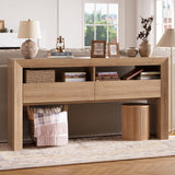 Garvee Farmhouse Style - 63" Console Table with 2 Drawers & Open Shelves - Narrow Entryway Sofa Table for Living Room, Hallway, Foyer - Wooden Accent Furniture - Oak GC2064-66-3D - Brown Oak