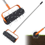 Garvee Heavy-Duty Rolling Lawn Aerator Roller - Manual Push Spike Aerator, 42 Spikes, 61" Adjustable Handle, 15" Wide Soil Penetrator for Yard Garden Patio - Black/Orange - Size: 15 Inches - Color: Body Black with Orange