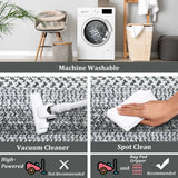 Garvee Modern Gray Washable Area Rug - Large Non-Slip Low Pile Braided Boho Carpet - Geometric Edge, Farmhouse Decor - Living Room, Bedroom, Dining, Office - 10x13ft (305x396cm), USA Spec - Gray-Blue