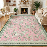 Garvee Modern Washable Area Rug - Soft Pearl Velvet, Low Pile, Non-Slip, Collapsible - Floral Leaf Design for Living Room, Bedroom, Dining Room - Pink, 5x7ft (152x213cm), United States - Dark Green