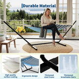 Garvee 12FT Heavy Duty Double Hammock with Stand – 2 Person Outdoor Swing Bed – Adjustable Steel Frame, Wooden Spreader Bar, Detachable Pillow – 450 lbs Capacity – Portable for Patio, Garden, Beach, Backyard – Light-Navy Blue Stripe, 12FT - Light-Dark Blue Stripe