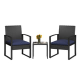 Garvee 3-Piece PE Rattan Patio Bar Set – Tempered Glass Table & 2 Chairs – Weather-Resistant Outdoor Bistro Furniture – Modern Wicker Conversation Set for Garden, Balcony, Backyard – Black Rattan + Blue Cushion - Black Rattan + Red Cushion