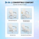 Garvee Folding Adirondack Rocking Chair with Retractable Ottoman – All-Weather HDPE Patio Chair – Wood Texture – Cup Holder – Collapsible Outdoor Garden, Backyard, Fire Pit Seating – White HDPE + 304 Hardware - Black
