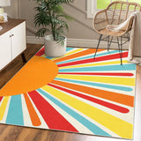 Garvee Colorful Geometric Sun Area Rug – Washable, Low Pile, Non-Slip Sunburst Print Carpet, Accent for Kids Room, Playroom, Nursery, Dining Room – Red, 5x7ft (152x213cm), USA Spec - Yellow/Green