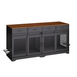 Garvee Dual Dog Crate Furniture for 2 Dogs – 71" Large Indoor Kennel, 4 Sliding Doors, 4 Storage Drawers, Metal Mesh Sliding Door, Movable Feeding Bowl, Multifunctional End Table & TV Stand – Walnut+Black, US Specs, Color: Walnut+Black A, Specs: US - Black