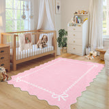 Garvee Machine Washable Scalloped Bow Area Rug - Low-Pile Soft, Non-Slip Rubber Backing, Mark-Resistant, Non-Shedding, Collapsible - Pink - 8x10 ft (244x305 cm) - USA - Pink
