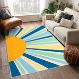 Garvee Colorful Geometric Sunburst Area Rug – Washable, Non-Slip, Ultra Thin, Low Pile Carpet for Kids Room, Playroom, Nursery, Dining Room – Blue, 4x6ft (122x183cm), USA Spec - Yellow/Green