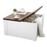 Garvee Modern Lift Top Square Coffee Table – Dual Turn over-Top Lids, Gas Strut Assisted, Large Hidden Storage, Farmhouse Style – Easy-to-Clean Tabletop, Space-Saving for Living Room, White + Walnut Tabletop - White+Walnut