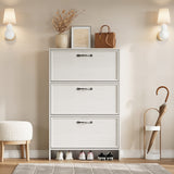 Garvee Space-Saving 3 Turn over Drawer Shoe Cabinet – Slim Freestanding Storage Organizer with Adjustable Shelf, Hidden Design, Anti-Tipping Kit – Ideal for Entryway or Hallway – Vintage White - Natural Wood Color