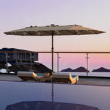 Garvee 15FT Double-Sided Patio Umbrella with 48 Solar LED Lights & Base - UV Protection, Waterproof, Crank Handle - Large Outdoor Sun Shade for Garden, Deck, Pool, Backyard - Khaki - Navy Blue
