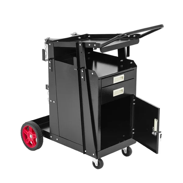 Garvee Welding Cart with Drawers and Cabinet Heavy Duty Carbon Steel for Mig Welder Tig Welder Plasma Cutter 220 Lb Capacity Black