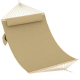 Garvee Double Quilted 12FT Hammock for 2 Person – Extra Large Outdoor Swing Bed – Wooden Spreader Bar, Detachable Pillow, 450lbs Capacity – Ideal for Patio, Backyard, Poolside – Brown-yellow, 350cm - Brown