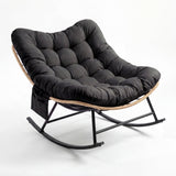 Garvee Oversized Outdoor Rattan Rocking Chair – Heavy Duty Egg Papasan Frame Supports 450 lbs – Thick Removable All-Weather Cushion – Garden, Porch, Living Room – Yellow Rattan + Black Cushion, Single Person - Yellow Rattan + Black Cushion-Single