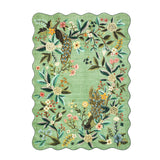 Garvee Scalloped Edge Area Rug – 4x6ft Ultra Thin Washable Non-Slip Peacock Floral Carpet, Botanical Chinoiserie for Living Room, Bedroom, Nursery, Playroom – Green (USA) - Green