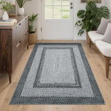 Garvee Modern Gray Washable Area Rug - Non-Slip Soft Braided Soft fabric Low Pile Carpet - Collapsible, Mark Resistant, Pet Friendly - Living Room, Bedroom, Entryway, Nursery, Office - 4x6ft (122x183cm), USA Spec - Gray-Blue
