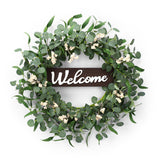 Garvee Welcome Sign Eucalyptus Leaf Wreath – 20" Green Artificial Wreath with White Berry – Spring & Summer Front Door, Wall, Porch, or Window Decor – Farmhouse Outdoor Decoration – Eucalyptus Leaf Wreath American Carton Packaging