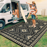 Garvee Waterproof Reversible Outdoor Rug 9x18ft – Vintage Diamond Plastic Straw Patio Carpet – UV Resistant, Easy to Clean – For Patio, Deck, Balcony, RV, Camping – Black Coffee, 9x18ft (274x549cm), United States - Black And White