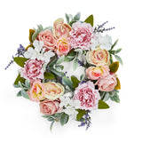Garvee 20" Artificial Spring Peony and Rose Wreath - Pink Flowers with Lavender, Hydrangea & Rabbit Ear Leaves - Farmhouse Floral Door Decor for Wall, Wedding, Window, Indoor & Outdoor Use, Pink