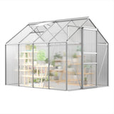 Garvee Walk-in Polycarbonate Greenhouse – 6x8 FT Sturdy Aluminum Frame, Sliding Door, Adjustable Roof Vent, Heavy Duty Outdoor Greenhouse for Garden, Patio, Silver - Silver