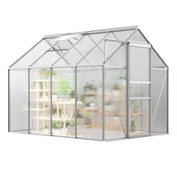Garvee Walk-in Polycarbonate Greenhouse – 6x8 FT Sturdy Aluminum Frame, Sliding Door, Adjustable Roof Vent, Heavy Duty Outdoor Greenhouse for Garden, Patio, Silver