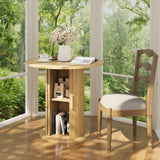Garvee 31.5" Round Dining Table with Sliding Door Storage, Stable Pedestal Base, Wood Grain Finish, Scratch-Resistant Surface, Seats 2-4, Apartment Dining Room - Natural