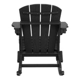 Garvee Folding Adirondack Rocking Chair with Retractable Ottoman – All-Weather HDPE Patio Chair – Wood Texture – Cup Holder – Collapsible Outdoor Fire Pit, Garden, Backyard Seating – Black HDPE + 304 Hardware - Black