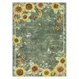 Garvee Green Daisy Washable Area Rug - Soft Non-Slip Low Pile Carpet, Modern Floral & Butterfly Print, Mark Resistant, Collapsible Thin Throw Mat for Living Room, Bedroom, Dining Room & Office - Size: 10x13ft (305x396cm), Color: Green, Specs: Brown