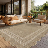 Garvee Washable Area Rug, Low-Pile Non-Slip Indoor/Outdoor Carpet - Easy-Care, Mark-Resistant, Non-Shedding - Living Room/Bedroom/Kitchen/Entryway/Patio/Balcony - Linen Color, 8x10 ft, USA - Scalloped & Border Print | Linen