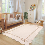 Garvee Machine Washable Scalloped Bow Area Rug - Low-Pile Soft, Non-Slip Rubber Backing, Mark-Resistant, Non-Shedding, Collapsible - Beige - 8x10 ft (244x305 cm) - USA - Beige