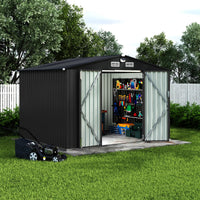Garvee 8X10 FT Metal Outdoor Storage Shed Kit With Lockable Door And Air Vent For Backyard Garden Patio Lawn, Sloped Roof, Gray