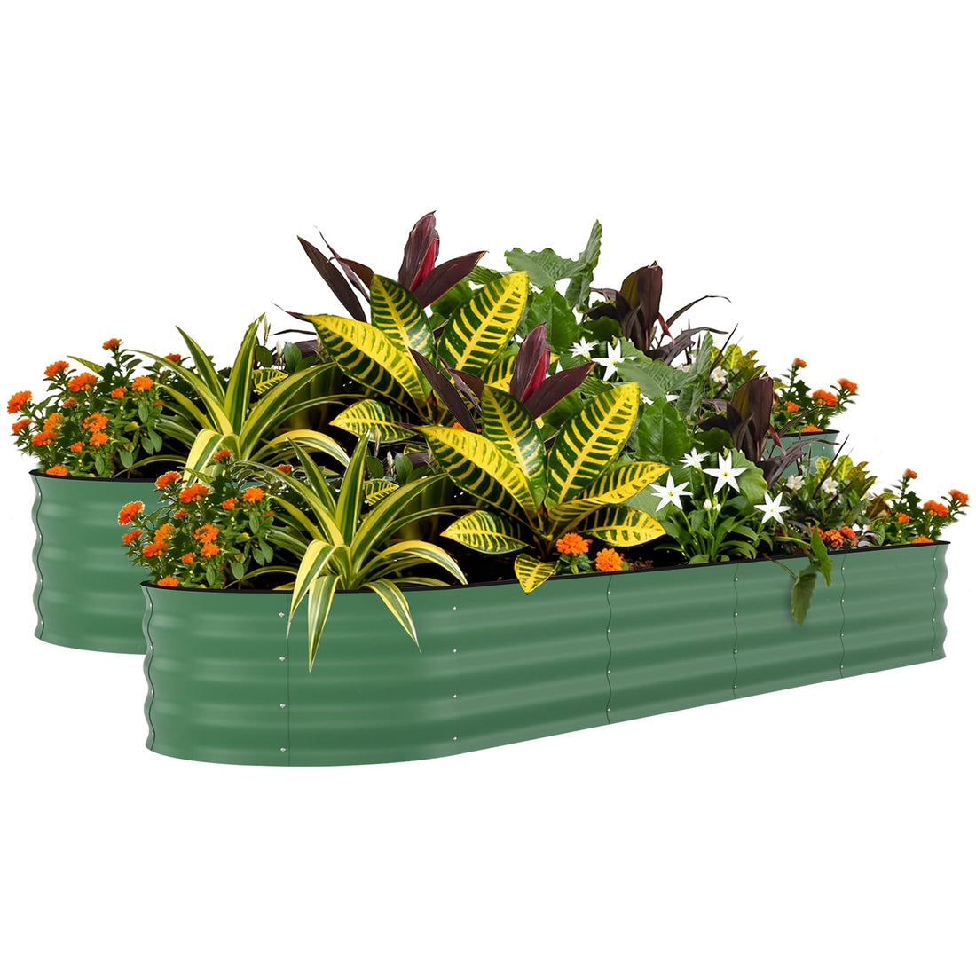 Garvee 2 Pcs Raised Garden Beds Outdoor 8x2x1.5 ft Galvanized Steel Planter Box Green Durable Rust-Resistant Easy Assembly