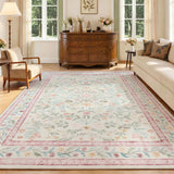 Garvee Washable Floral Area Rug for Living Room – Soft Non-Slip Low Pile Carpet – Bedroom & Dining Room Accent – Pink – 9x12ft (274x366cm), United States - Black