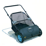 Garvee Manual Push Lawn Sweeper 21-Inch – 3.5 Cu. Ft. Basket, Adjustable Height Brushes, Collapsible, Ideal for Lawns & Driveways, Black (Blue Wheel) - Dark Green