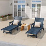 Garvee Navy Blue HDPE Outdoor Chaise Lounge Chair, 5-Position Adjustable Recliner with Cup Holder and Removable Wheels, 500lbs Capacity, 78.7" Long Faux Wood Grain Weather-Resistant Poolside Patio Deck Garden Lounger - Navy Blue