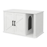 Garvee Modern White Wooden Cat Litter Box Enclosure - Large Hidden Cabinet with Double Doors & Side Entry - Easy-Clean Sturdy Cat House End Table, Odor Control, Pet Furniture for Large Cats - Color: White - White