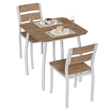 Garvee Space-Saving 3-Piece Dining Table Set – Farmhouse Modern Table & 2 Upholstered Chairs – Compact Metal Frame, Wood Grain Finish – Ideal for Small Dining Rooms, Apartments – White Tube + Wood Grain Color, Wooden Cushion