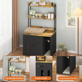 Garvee Tall Cat Litter Box Enclosure with 2 Storage Shelves – Hidden Litter Box Furniture – Built-in Power Outlets – Modern Wooden Cat Washroom Cabinet, Side Entry – Black + Fiery Cloud Color - Black + Fiery Cloud Color