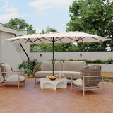 Garvee Extended UV Protection Patio Umbrella - 15FT Double-Sided Rectangular Outdoor Umbrella with Base, Double-Topped Sun Shade, Ideal for Backyard, Poolside, Lawn - Khaki - Red